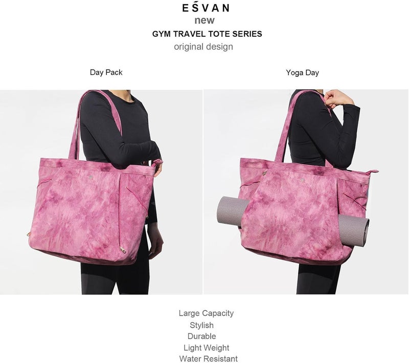 ESVAN Corduroy Yoga Tote Bag Gifts for Women Drawstring Yoga Mat Bag for Office Workout Travel Carryall Pilates Gym - Image 2